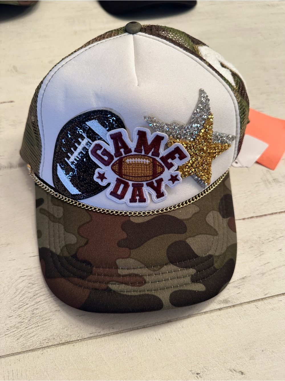 Game Day Camo Trucker Hat with Sequin Star